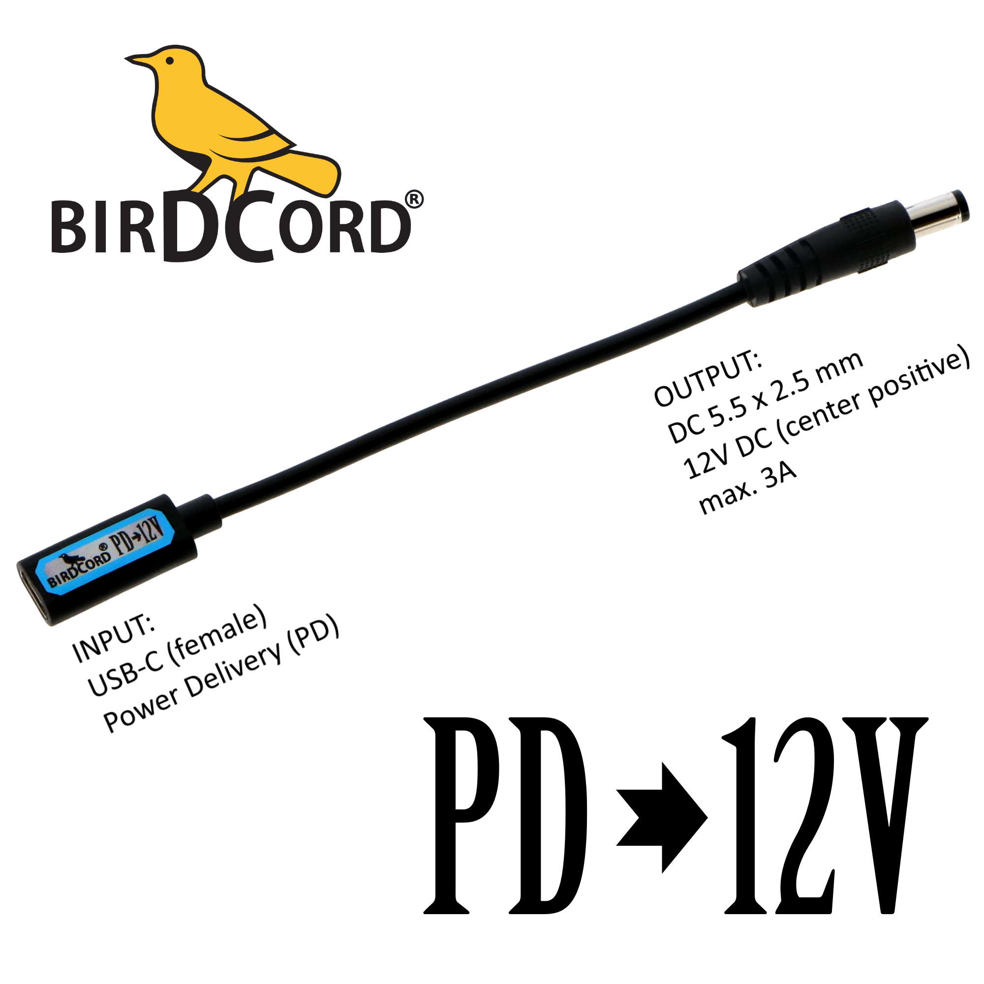 Birdcord PD ➔ 12V (USB PD Voltage Converter)