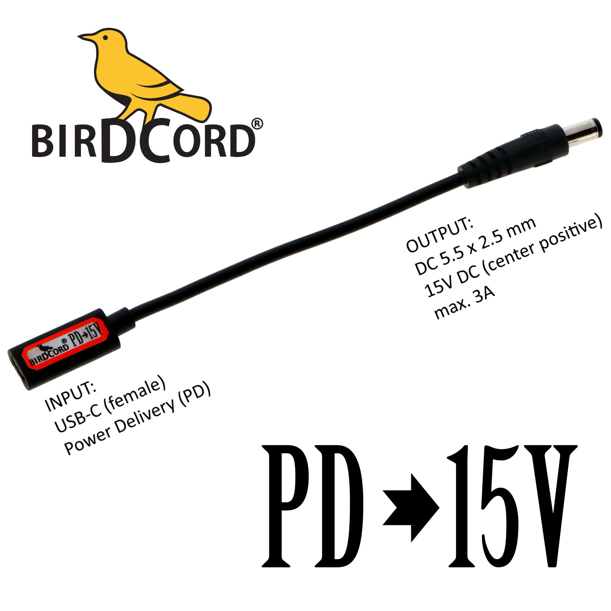 Birdcord ➔ 15V PD Voltage Converter) Songbird FX